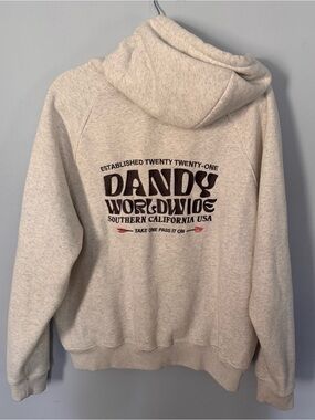 Dandy Worldwide Hoodie Oatmeal Hearts Sleeve Graphic Pullover Size Medium
